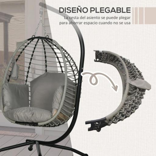 Silla Colgante con Soporte Cesta Plegable Cojín y Reposacabezas para Interior y Exterior Carga 120 kg Gris y Negro [7]