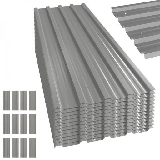 Juego de 12 Paneles para Tejado de Acero Galvanizado 7m² para Caseta de Herramientas Cobertizo 129x45cm Gris Claro [8]