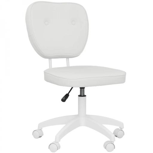 Silla de Oficina Giratoria Tapizada en PU con Altura Ajustable Sin Brazos Carga 120 kg 46x59x82-92 cm Blanco [8]