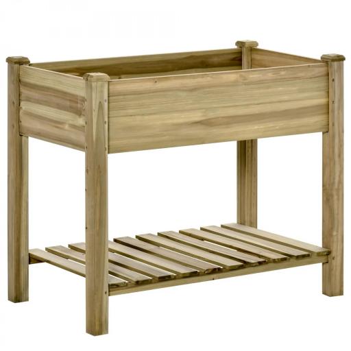 Huerto Urbano de Madera con Estante Mesa de Cultivo Rectangular con Orificios de Drenaje para Cultivos Plantas Jardín Terraza Exterior Carga 80 kg 91x51x76 cm Natural [8]