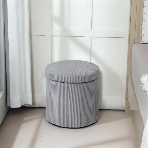 Puff con Almacenaje Redondo Tapizado en Pana con Estructura de Acero Estable y Acolchado Suave Ø40x41 cm Gris Claro