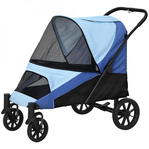 Cochecito Plegable para Mascotas con Ventanas de Malla Cojín Acolchado para Perros de hasta 30 kg 124x67x100 cm Azul [9]