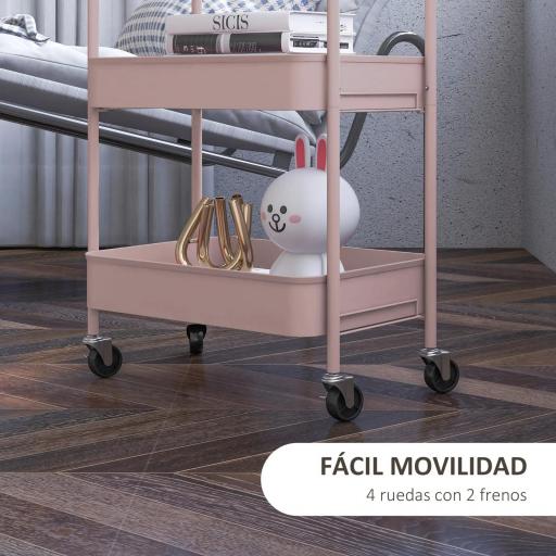 Carrito de Almacenamiento con 3 Cestas y Marco de Acero para Salón Dormitorio Oficina Cocina 45x30,6x79 cm Rosa [6]