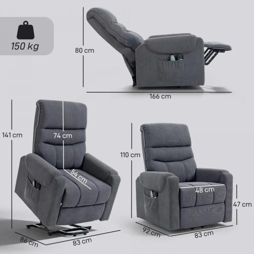 Sillón Levanta Personas con 8 Punto de Masaje Reposapiés Mando a Distancia y Bolsillo Lateral 83x92x110 cm Gris [1]