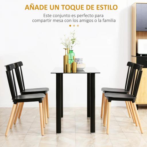Juego de 4 Sillas de Comedor Estilo Nórdico con Respaldo de Polipropileno y Patas de Madera 48x52,5x83 cm Negro [3]