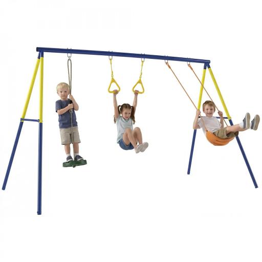 Columpio Infantil 3 en 1 Columpio Clásico y de Pie y Aros de Gimnasia Carga 150 kg para Niños de 3 a 8 Años Multicolor [8]