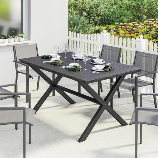 Mesa de Comedor de Jardín para 6 Personas con Superficie de HDPE de Listones Estructura Metálica 150x90x74 cm Negro