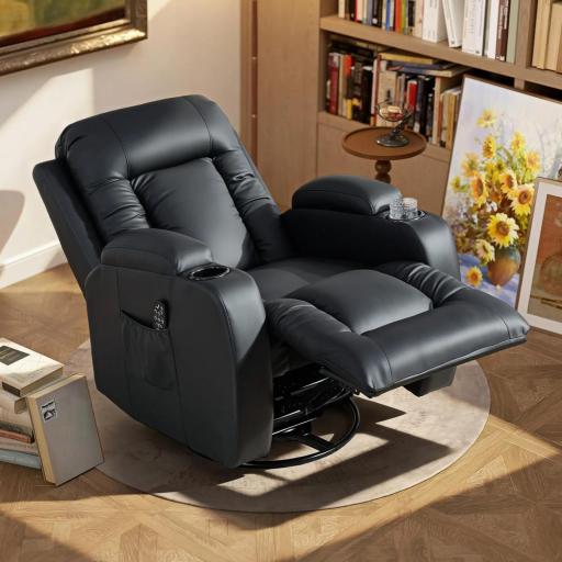 Sillón de Masaje Giratorio Sillón Relax Reclinable con 8 Puntos de Masaje Función de Calefacción 82x99x103 cm Negro [7]