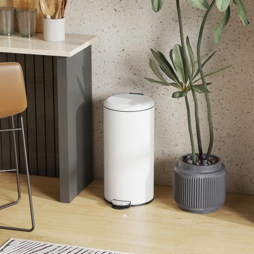 Papelera de Cocina 30L con Pedal Tapa de Cierre Suave y Cubo Extraíble para Dormitorio Oficina Estudio Salón Crema [6]