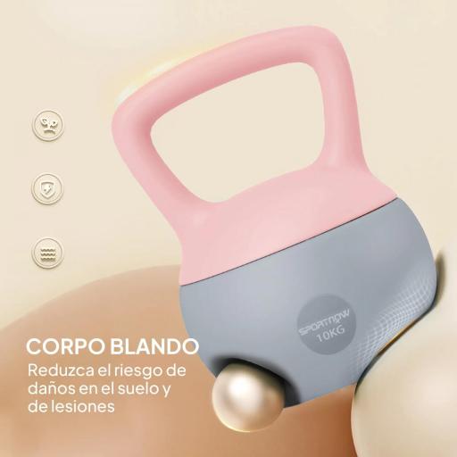 Pesa Rusa 10 kg Kettlebell Relleno de Arena Metálica Mango Antideslizante para Entrenar en Casa 21x21x30cm Rosa y Gris [3]