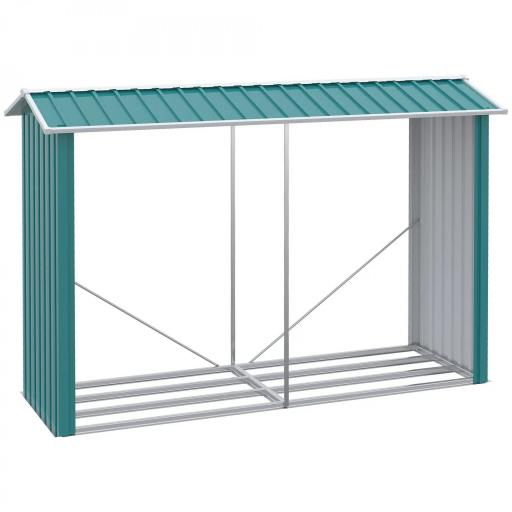Casetilla para Leña de Acero Galvanizado Leñero Exterior Cobertizo de Almacenamiento de Troncos con Techo para Jardín Terraza 240x86x160 cm Verde [6]