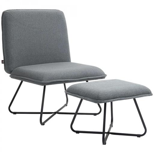 Butaca con Reposapiés Sillón para Lectura con Patas de Acero en Forma de Cruz Gris Oscuro [9]