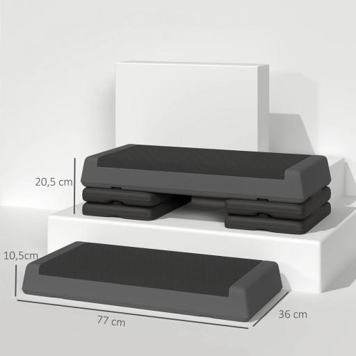 Step de Aeróbic Step para Fitness Antideslizante Altura Regulable 3 Niveles 77x36x20,5cm Gris y Negro [1]