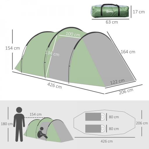 Tienda de Campaña Familiar 2-3 Personas Plegable Impermeable a Prueba de UV 20+ con Vestíbulo 426x206x154 cm Verde [1]
