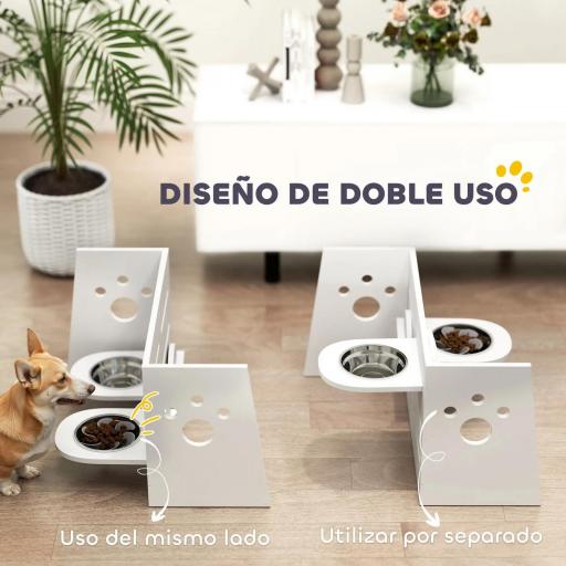 Comedero Elevado Doble para Perros con Altura Ajustable y Sistema de Alimentación Lenta 63x58,5x40 cm Blanco [7]