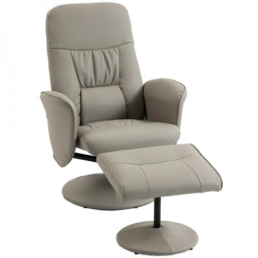 Sillón Relax Reclinable con Reposapiés Respaldo Alto Giratorio 360° Reposabrazos Beige Gris [9]