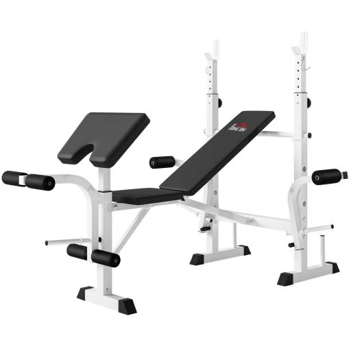 Banco de Musculación Inclinable con Soporte para Barra Ajustable Extensión de Piernas y Curl de Predicador para Gimnasio [9]