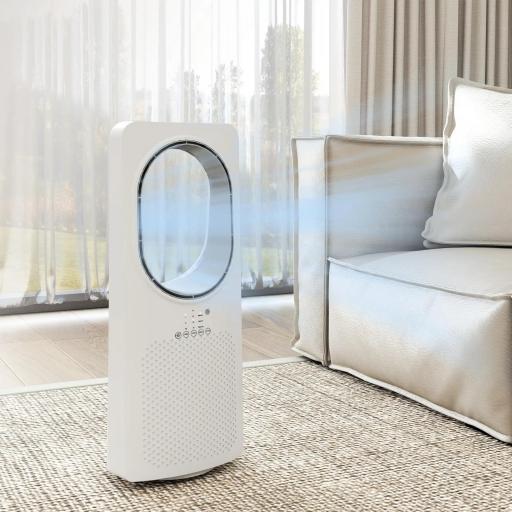 Ventilador de Torre sin Aspas con Mando a Distancia Oscilación 45° 3 Velocidades 3 Modos Temporizador 15H Blanco