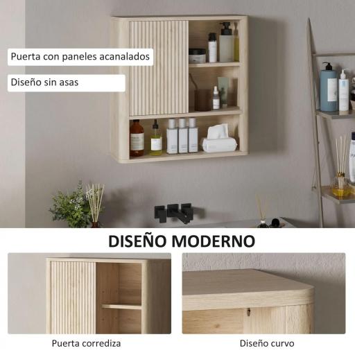 Armario de Baño de Pared con Puerta Corredera 5 Compartimentos y Estantes Ajustables 60x20x62 cm Blanco [3]