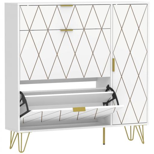 Mueble Zapatero Moderno con 2 Cajones Abatibles Armario y Estantes Ajustables para 10-14 Pares de Zapatos Blanco [8]
