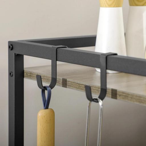 Carrito Auxiliar con Ruedas de 3 Niveles con Bolsa de Tela y 2 Ganchos para Salón Cocina Comedor 66x40x80,5 cm Gris [5]