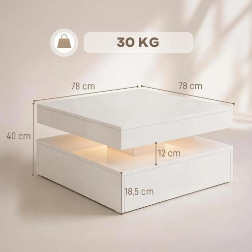 Mesa de Centro con LED RGB de Alto Brillo con Almacenamiento Abierto y Mando a Distancia 78x78x40 cm Blanco Brillante [1]