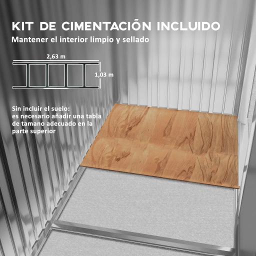 Cobertizo de Jardín 4,9 m² 277x195x192 cm con 2 Puertas Corredizas Base Refuerzo (Suelo NO Incluido) Gris Oscuro [4]