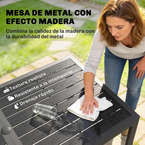 Conjunto de Mesa y Sillas Jardín con Mesa Metálica con Agujero y 6 Sillas Apilables Transpirables para Terraza Gris [5]