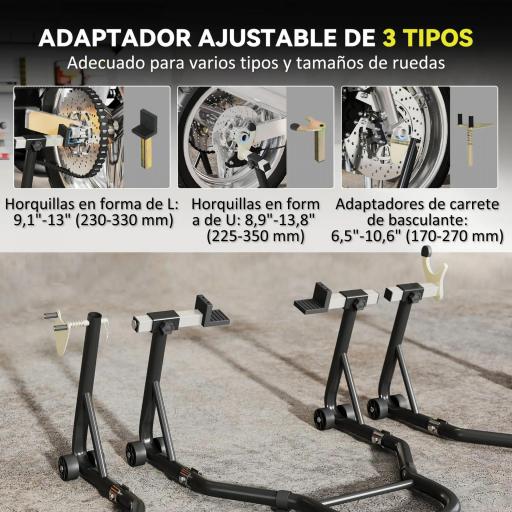 Caballete de Moto Carga 390 kg Soporte Delantero y Trasera Universal Elevador de Moto de Acero con Ruedas Negro [8]