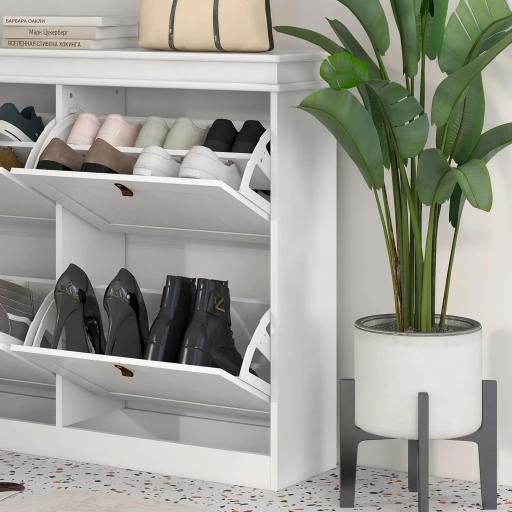 Zapatero Estrecho con 4 Puertas Abatibles y Estantes Ajustables para 20 Pares de Zapatos con Antivuelco 105x24x82,5 cm [7]