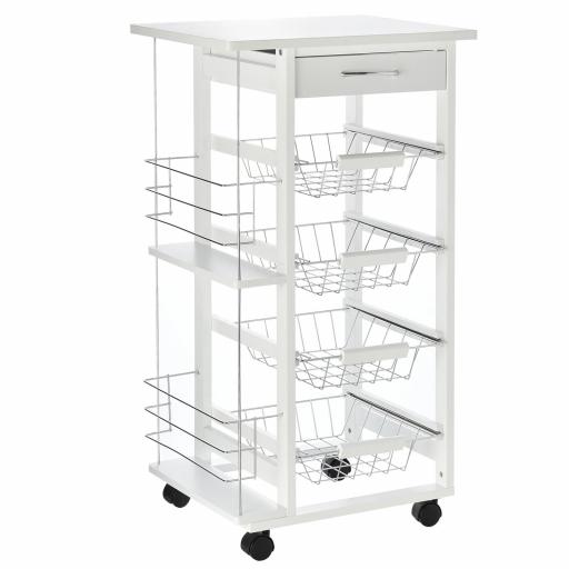 Carrito de Cocina con Ruedas Carro Multiusos con Cajón 4 Cestas Extraíbles de Metal y Bastidores 47x37x83 cm Blanco [4]
