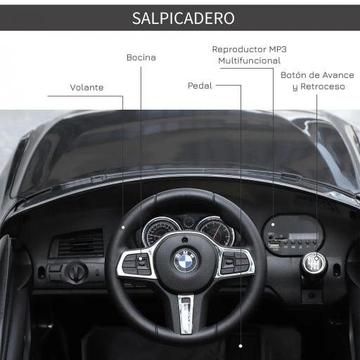 Coche Eléctrico BMW 6GT para Niños +3 Años Automóvil Infantil de Batería 6V con Control Remoto Luces y Sonidos MP3 USB Carga 30 kg 106x64x51 cm Negro [4]
