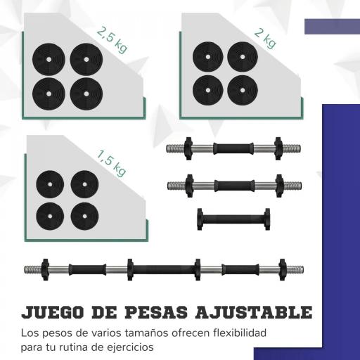 Juego de Mancuernas Ajustables 25 kg 2 en 1 con Barras Conexión y Mangos Antideslizantes para Gimnasio en Casa Negro [3]