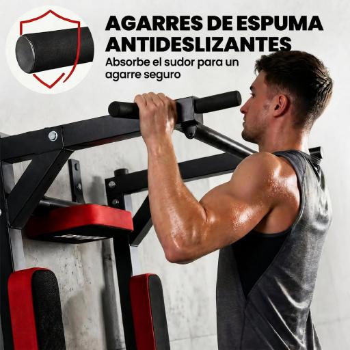 Barra de Dominadas de Pared 2 en 1 Estación Multifuncional para Gimnasio en Casa Carga 200 kg Rojo [5]