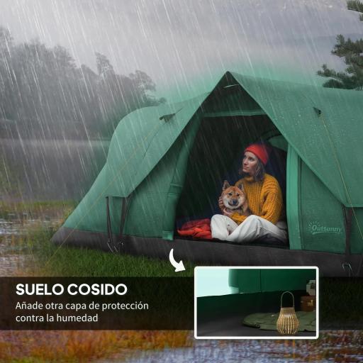 Tienda de Acampada para 5-6 Personas Impermeable 3000mm+ con Bolsa de Transporte y Gancho 455x220x180 cm Verde [5]
