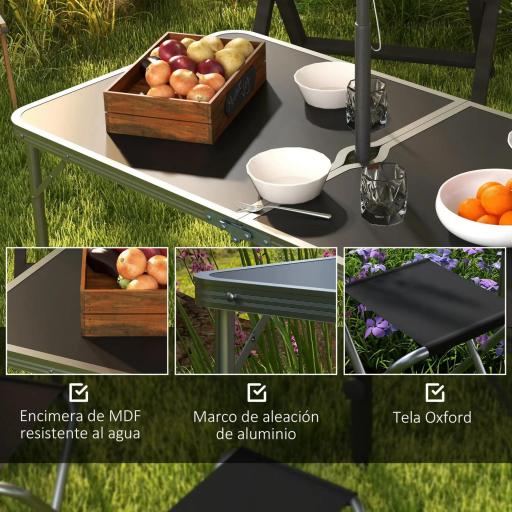 Mesa de Camping Plegable Tipo Maletín con 4 Taburetes plegables Mesa 120x60x55-70 cm y Taburetes 33x28x37 cm Negro [4]