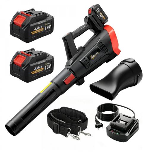 Soplador de Hojas Sin Cable 18V con 2 Baterías de 4.0Ah y Cargador Motor sin Escobillas 600W 3 Velocidades Negro [9]
