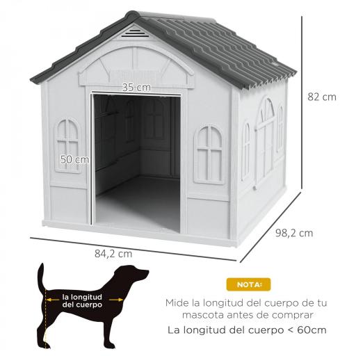  Casa para Perros 84,2x98,2x82 cm con Patrón de Ventana y Techo de Tejas de Imitación para Perros Grandes Gris y Blanco [1]