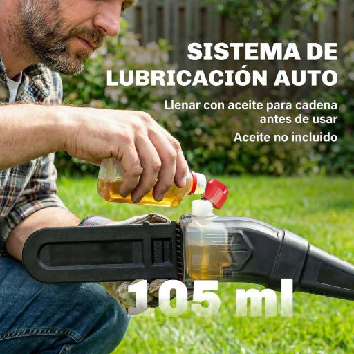 Motosierra Eléctrica Extensible 1,94-2,56 m con 2 baterías 4,0 Ah Cargador Doble Bloqueo Lubricación Automática [5]