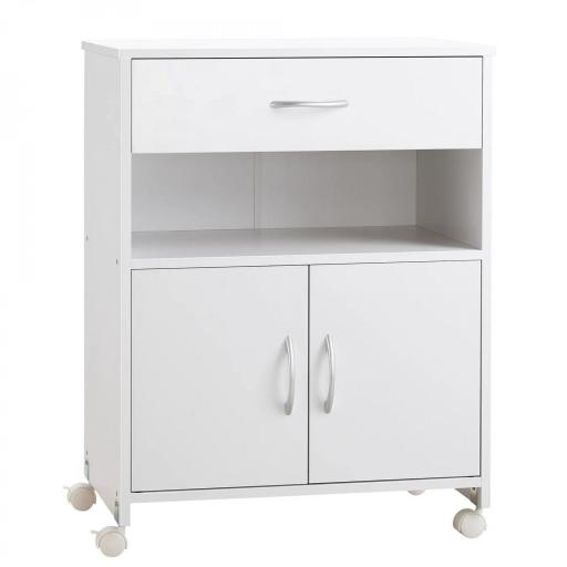 Armario para Impresora con Ruedas Cajón 2 Puertas y Estante para Salón Oficina Estudio 60x39x80 cm Blanco [8]