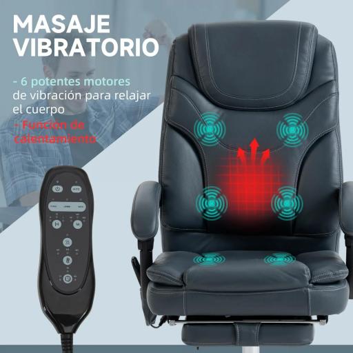 Silla de Oficina de Masaje con 6 Puntos de Vibración Tapizado en Cuero PU Silla Escritorio Reposapiés 67x67x121 cm Gris [3]