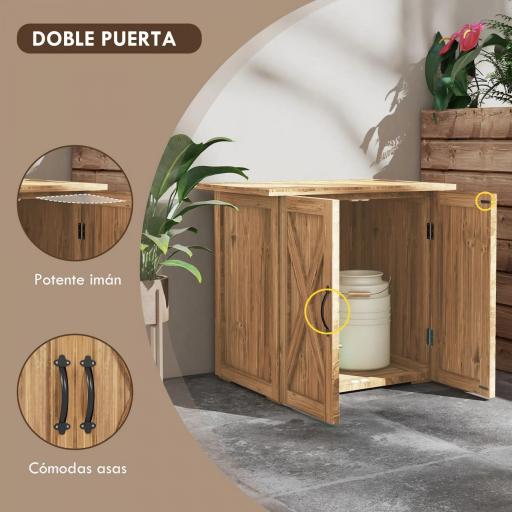 Caseta de Jardín Exterior de Madera con 2 Puertas Magnéticas para Almacenamiento de Herramientas 77x55x72 cm Marrón [3]