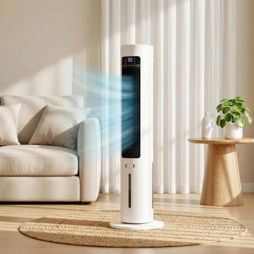 Climatizador Evaporativo 3 en 1 con Depósito de 3 L Oscilación 48° 3 Velocidades 3 Modos Temporizador 12h Blanco