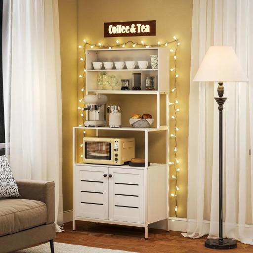 Estantería de Cocina con Toma de Corriente Soporte para Microondas con 2 Puertas 2 Puertos USB y Compartimentos Blanco [3]