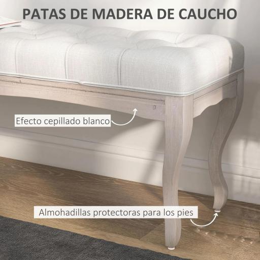 Banco para Pie de Cama con Pies de Madera y Asiento Acolchado Carga 120 kg para Entrada Pasillo 110x37x49 cm Crema [4]