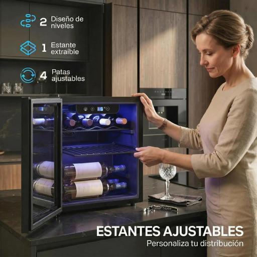 Vinoteca 12 Botellas Nevera para Vinos con Capacidad de 36 L Temperatura Ajustable 4-16℃ Puerta de Vidrio Luz LED Negro [4]