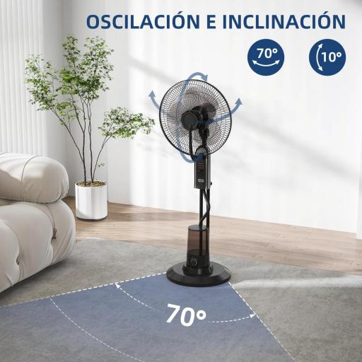 Ventilador de Pie con Nebulizador 3 Velocidades 3 Modos Oscilación de 70° Depósito de 3,2L y Mando 44,5x38,5x120cm Negro [6]