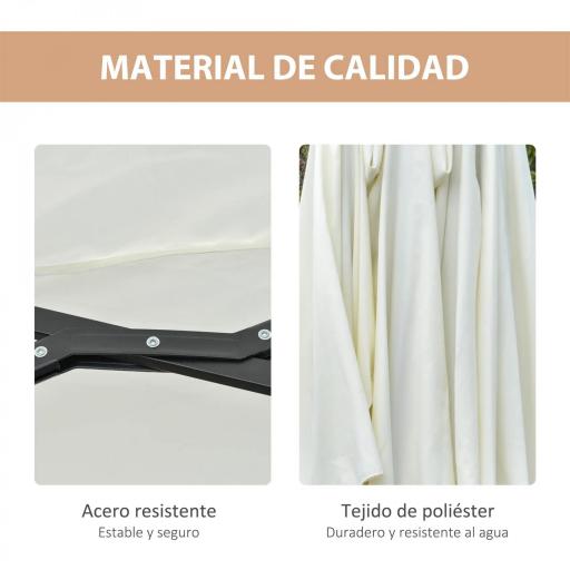 Sombrilla Doble con 48 Luces LED 4,5x2,65 m Manivela Protección Solar para Terraza Jardín Piscina Crema [5]