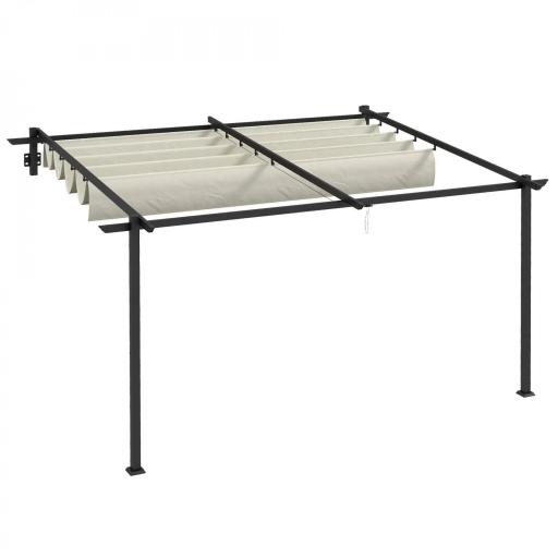 Pérgola 4x3 m Cenador de Jardín con Techo Retráctil de Poliéster y Marco de Acero Crema y Gris Oscuro [9]