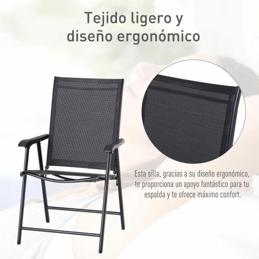 Conjunto de 2 Sillas Plegables para Exterior con Reposabrazos para Jardín Terraza Carga 110 kg 58x64x94 cm Negro [4]